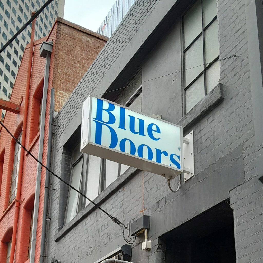 Blue Doors on Somerset Place in Melbourne